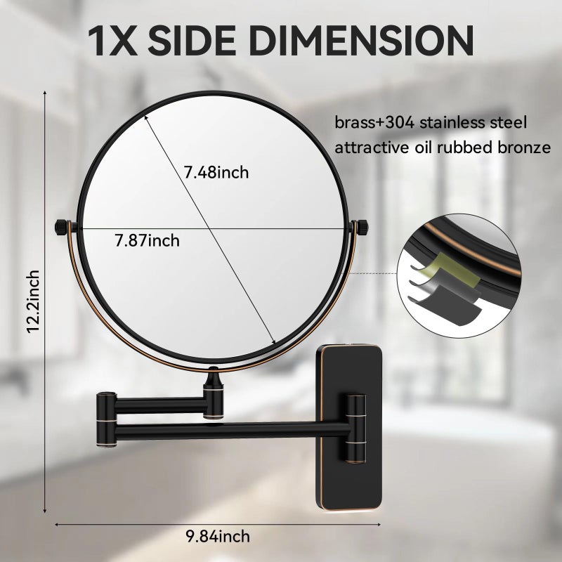Nicesail Orb 1X/10X Magnifying Makeup Mirrors for Wall Mounted Makeup Mirror 8 Inch, Double-Sided 10x Magnifying Mirror Wall Mount, Oil Rubbed Bronze (8 Inch, 10X) - Image 5